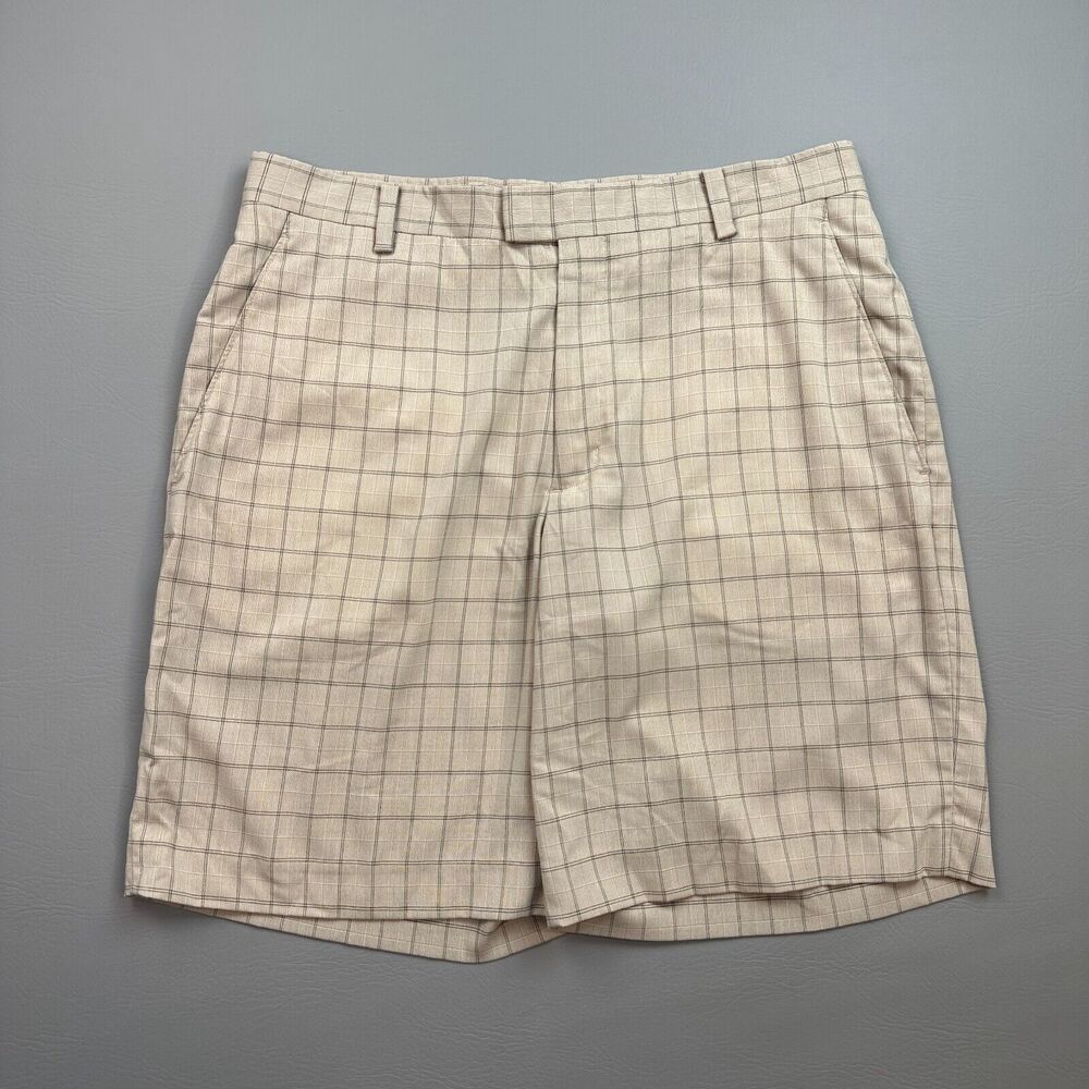 Nike Tiger Woods Collection Shorts Mens 34 Brown Plaid Stretch Chino Golf Casual